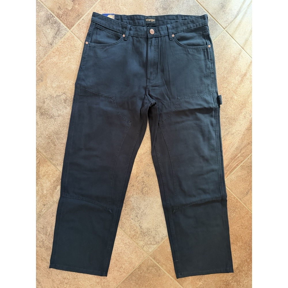 Men's Wrangler Double Knee Carpenter Black Jeans Size 34X32 NWT Loose Straight